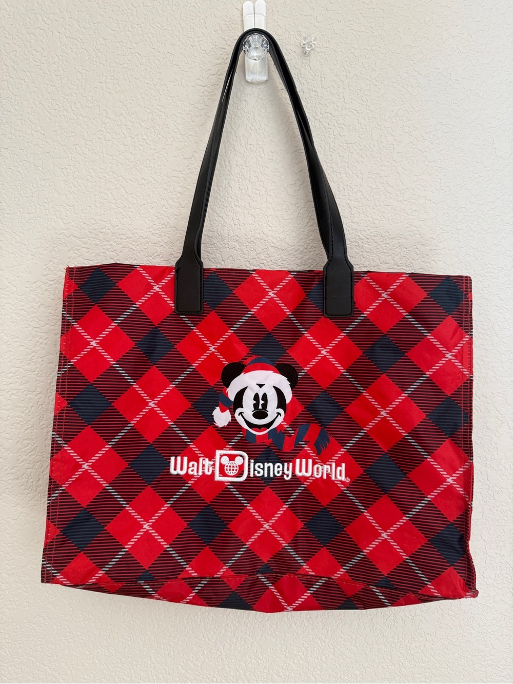 Disney Walt Disney World Santa Mickey Tote Plaid Christmas Holidays Red Black
